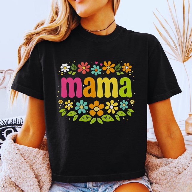 Neon Distressed Mama Blommig Rutig Retro T Shirt (Skapare uppladdad)