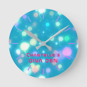 NEON DIVA DEN - Blue Ljus Girls Personlig Rund Klocka