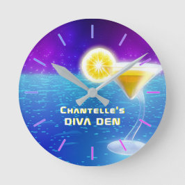 NEON DIVA DEN - Tropical Cocktails Personlig Rund Klocka