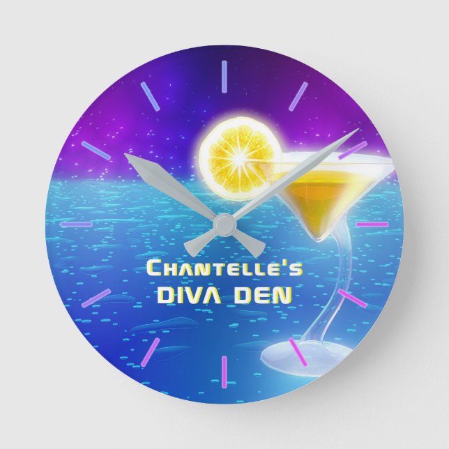 NEON DIVA DEN - Tropical Cocktails Personlig Rund Klocka (Framsida)