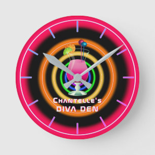NEON DIVA DEN - Tropical Cocktails Personlig Rund Klocka