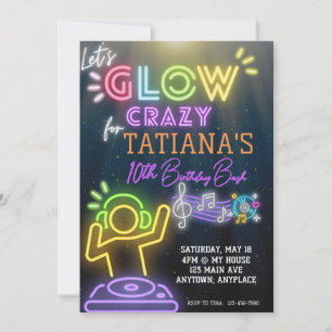 Neon DJ Glow Party Birthday-inbjudan Julkort