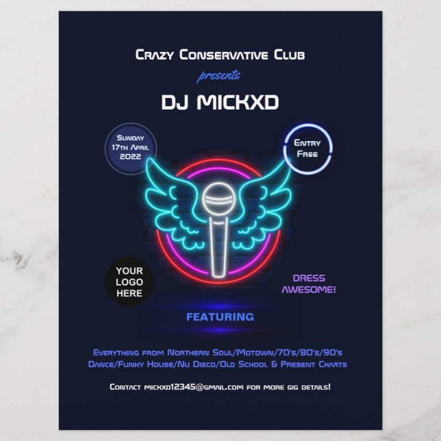 Neon DJ Music och Dance Gig Flyer (Framsidan)