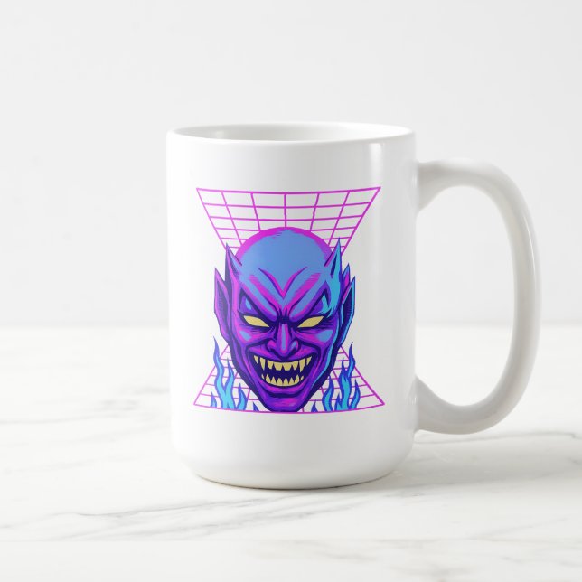Neon Djävulen Synthwave Demon Head Retro Horror Kaffemugg (Höger)