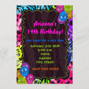Neon Djurtryck Leopard Zebra Party Inbjudningar