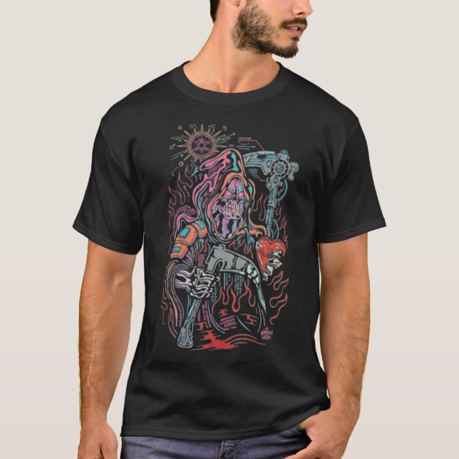 Neon Dödens Ängel: Cyberpunk-stil Död  T Shirt (Framsida)