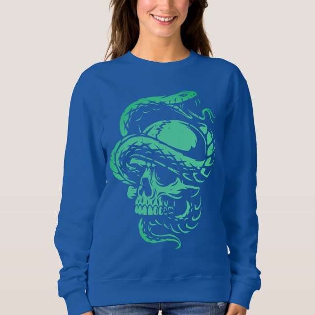 Neon Dödskalle och Orm Gotisk Konst T Shirt (Framsida)