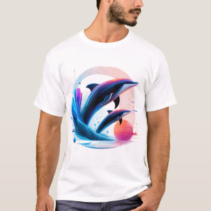 Neon Dolfinvåg – Futuristisk Retro Ocean Konst V T Shirt
