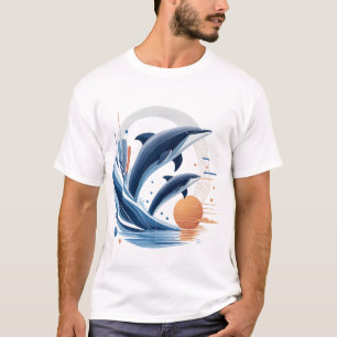 Neon Dolfinvåg – Futuristisk Retro Ocean Konst   V T Shirt