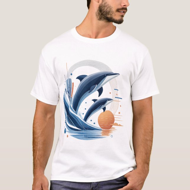 Neon Dolfinvåg – Futuristisk Retro Ocean Konst | V T Shirt (Framsida)