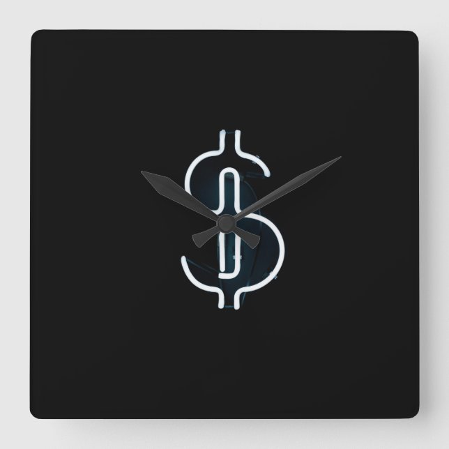 Neon dollartecken fyrkantig klocka (Framsida)