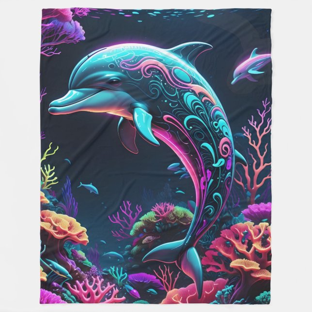 Neon Dolphin Fleece Blanket (Framsidan)