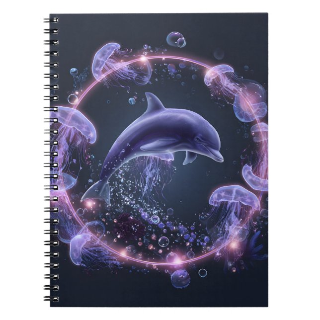 Neon Dolphin Jellyfish Circle Notebook Anteckningsbok (Framsidan)