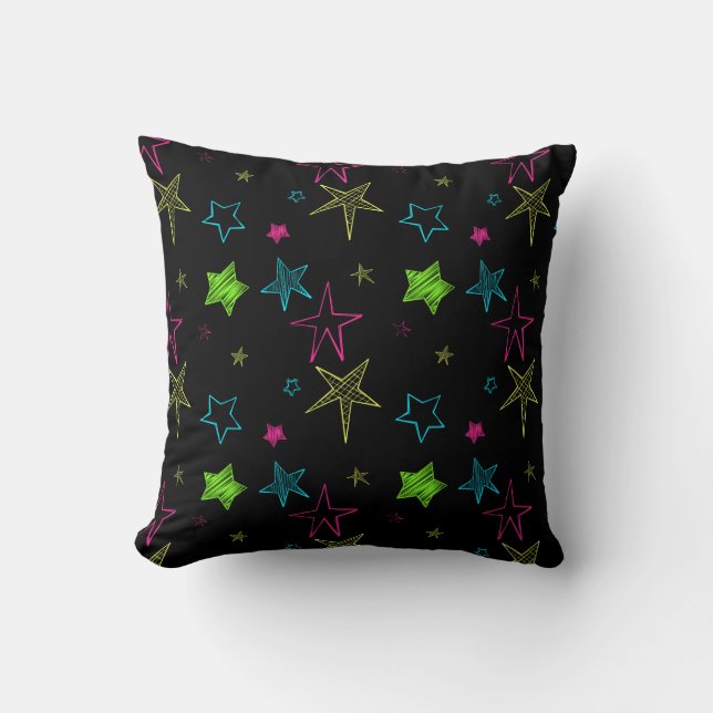 Neon Doodle Stars Pillow Kudde (Framsida)