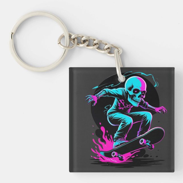 Neon Döskalle skateboard Art - Edgy Skater (Framsidan)