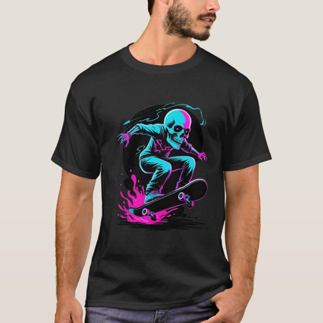 Neon Döskalle skateboard Art - Edgy Skater T Shirt (Framsida)