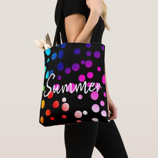Neon Dots med sommartext Tygkasse (Närbild)
