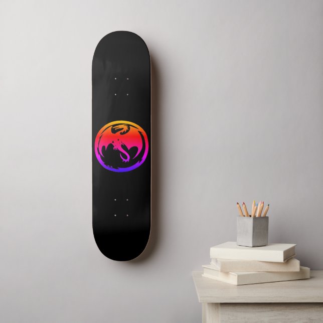 Neon Dragon Black Skateboard (Väggkonst)