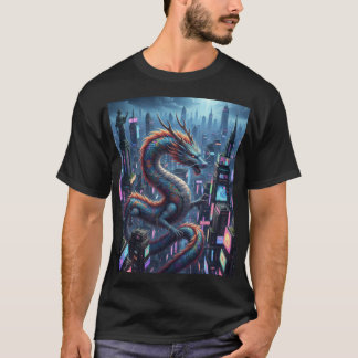 Neon Dragon City – Futuristic Skyline with Mythica T Shirt