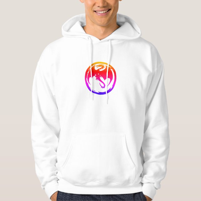 Neon Dragon herr vit hoodie (Framsida)