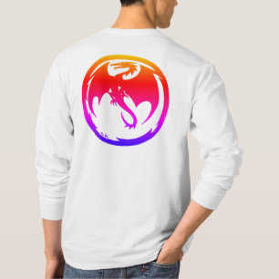 Neon Dragon herr vit långärmad skjorta baksida T Shirt