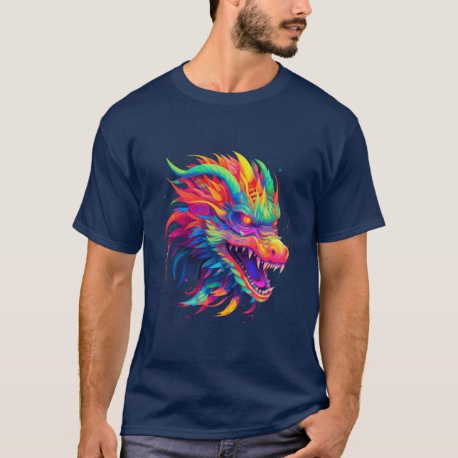 NEON Dragon i Bright, Vivid Färg T Shirt (Framsida)