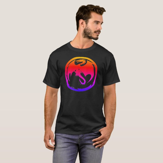 Neon Dragon svart T-shirt för män (Hel framsida)