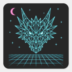 Neon Dragon Synthwave – Retro Fire Beast Fyrkantigt Klistermärke