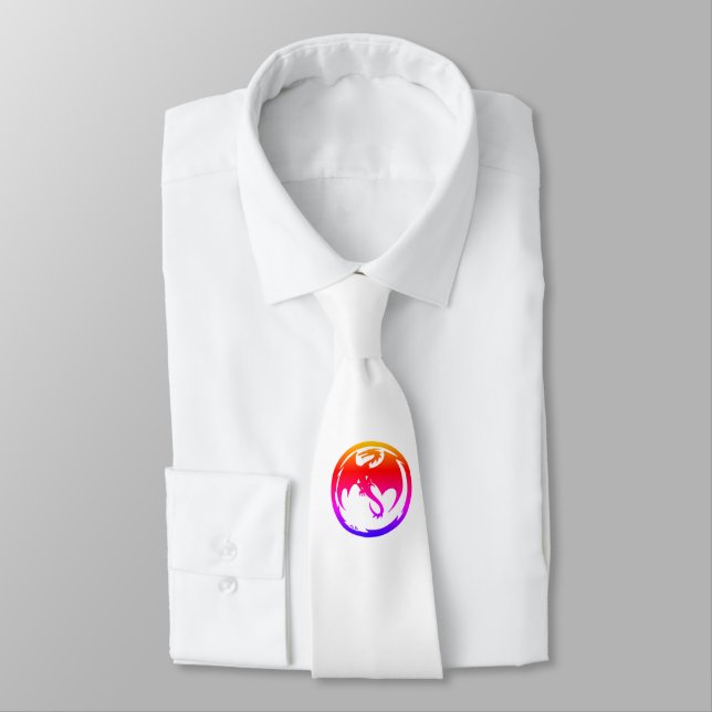 Neon Dragon white necktie Slips (Bunden)