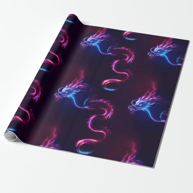 Neon Dragon Wrapping Papper Presentpapper (Utrullad)