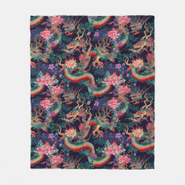 Neon Dragons and Flowers Fleecefilt