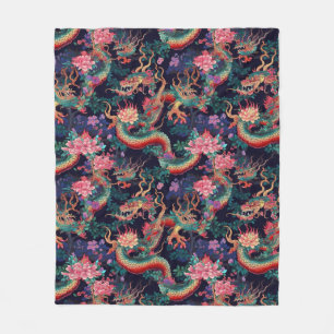 Neon Dragons and Flowers Fleecefilt