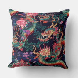 Neon Dragons and Flowers Kudde