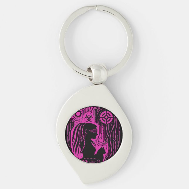 Neon Dread Protocol Swirl Silverfärgad Nyckelring (Framsidan)