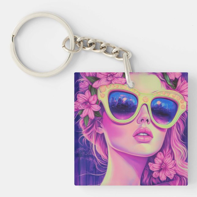 Neon Dream Girl med Blommigt Sunglasses (Framsidan)