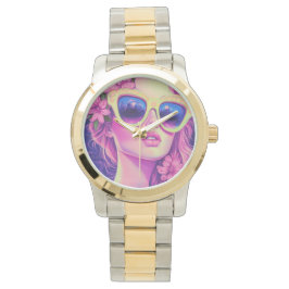 Neon Dream Girl med Blommigt Sunglasses Armbandsur