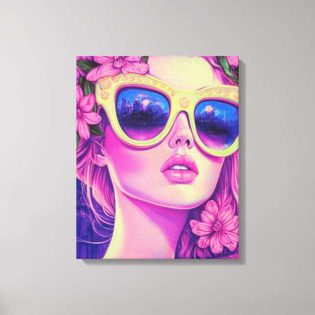 Neon Dream Girl med Blommigt Sunglasses Canvastryck (Framsida)