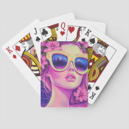 Neon Dream Girl med Blommigt Sunglasses Casinokort