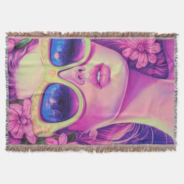 Neon Dream Girl med Blommigt Sunglasses Filt (Framsidan)