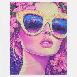 Neon Dream Girl med Blommigt Sunglasses Fleecefilt