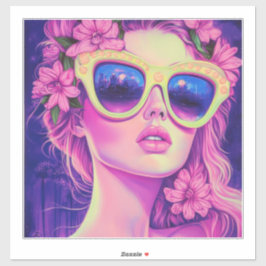 Neon Dream Girl med Blommigt Sunglasses Klistermärken