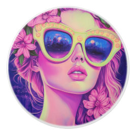 Neon Dream Girl med Blommigt Sunglasses Knopp