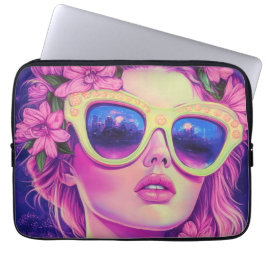 Neon Dream Girl med Blommigt Sunglasses Laptop Fodral