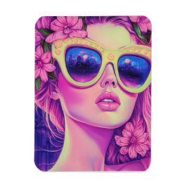Neon Dream Girl med Blommigt Sunglasses Magnet