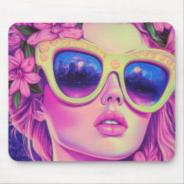 Neon Dream Girl med Blommigt Sunglasses Musmatta