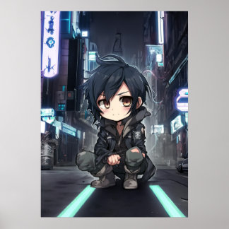 Neon Dreams: A Chibis cyberpunk Anime Äventyr Poster