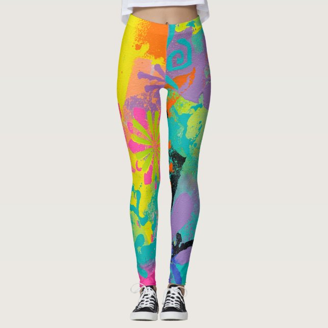 Neon Dreams Abstrakt Leggings (Framsida)