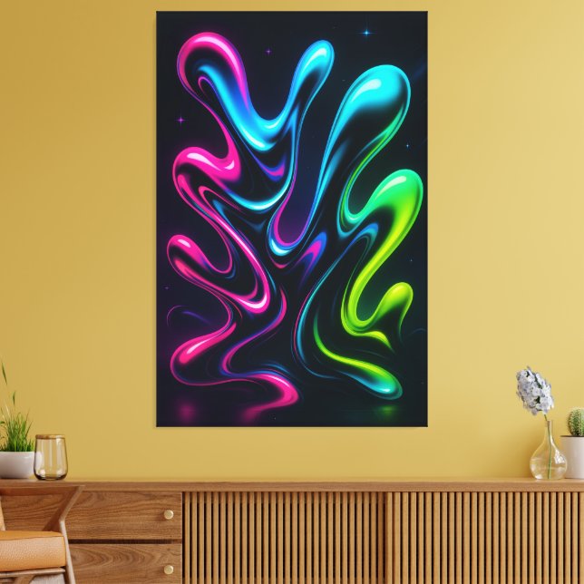 Neon Dreams II Abstract Canvas | Chrome Wall Art (Insitu (Vardagsrum))