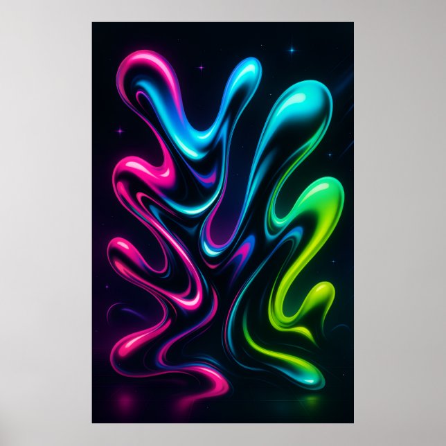 Neon Dreams II Abstract Canvas | Chrome Wall Art Poster (Framsidan)