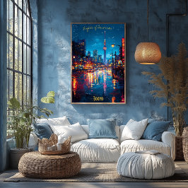 Neon Dreams of Tokyo - Shimmering City Reflection Poster